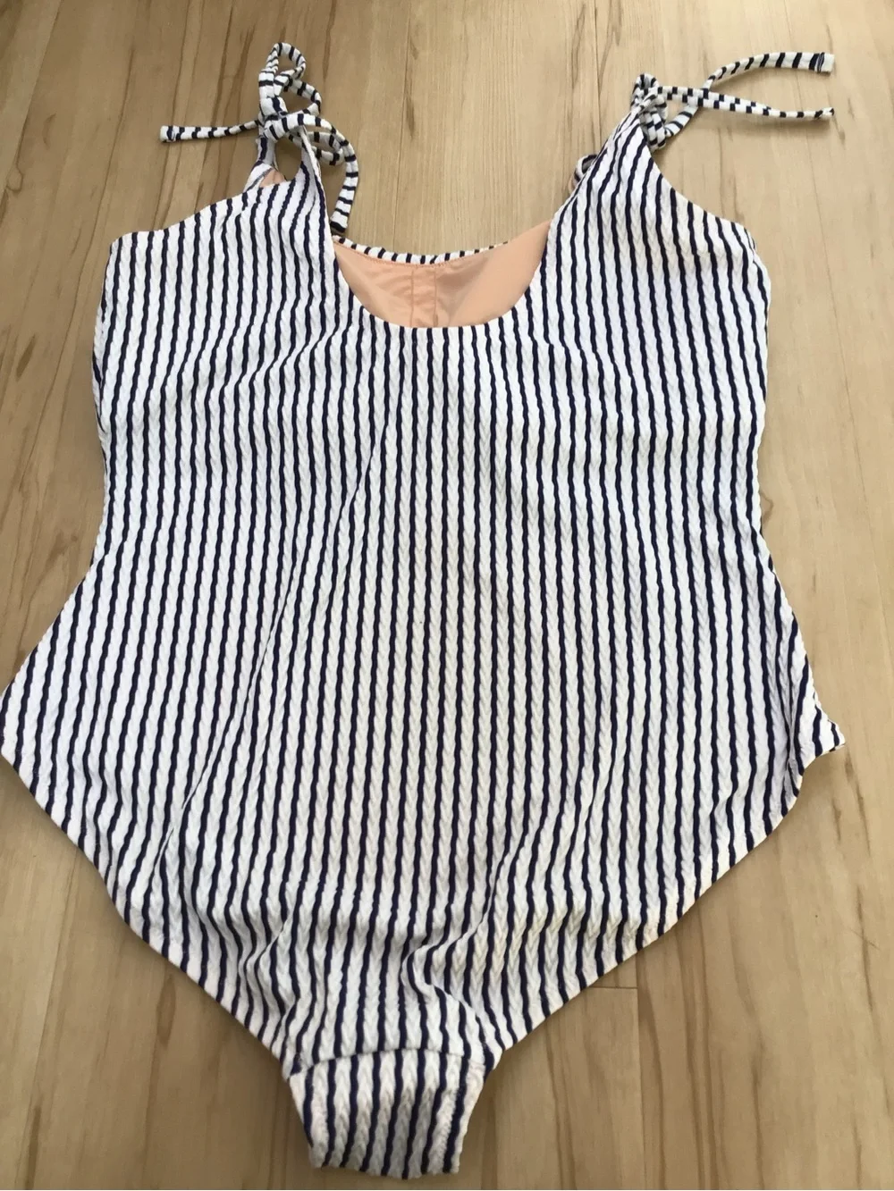 J. Crew Navy & White Striped Tie-Shoulder‎ One-Piece Swimsuit XXL Nautical NWT
